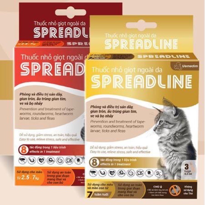 (Giá 1 ống) Vemedim Spreadline-ống nhỏ gáy loại bỏ ve,bọ nhảy,giun cho mèo 0.3ml