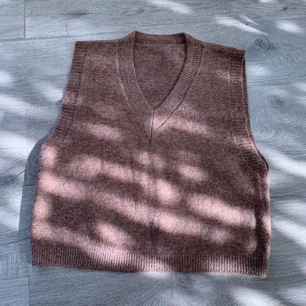Áo vest len gile cổ V màu trơn đơn giản vintage form thụng style Hàn Quốc