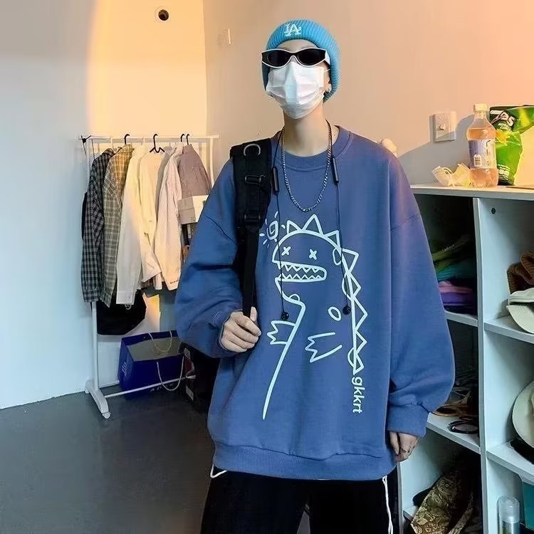 Áo Nỉ Cổ Tròn In Họa Tiết Hoạt Hình Phong Cách Hàn Quốc Cho Nam