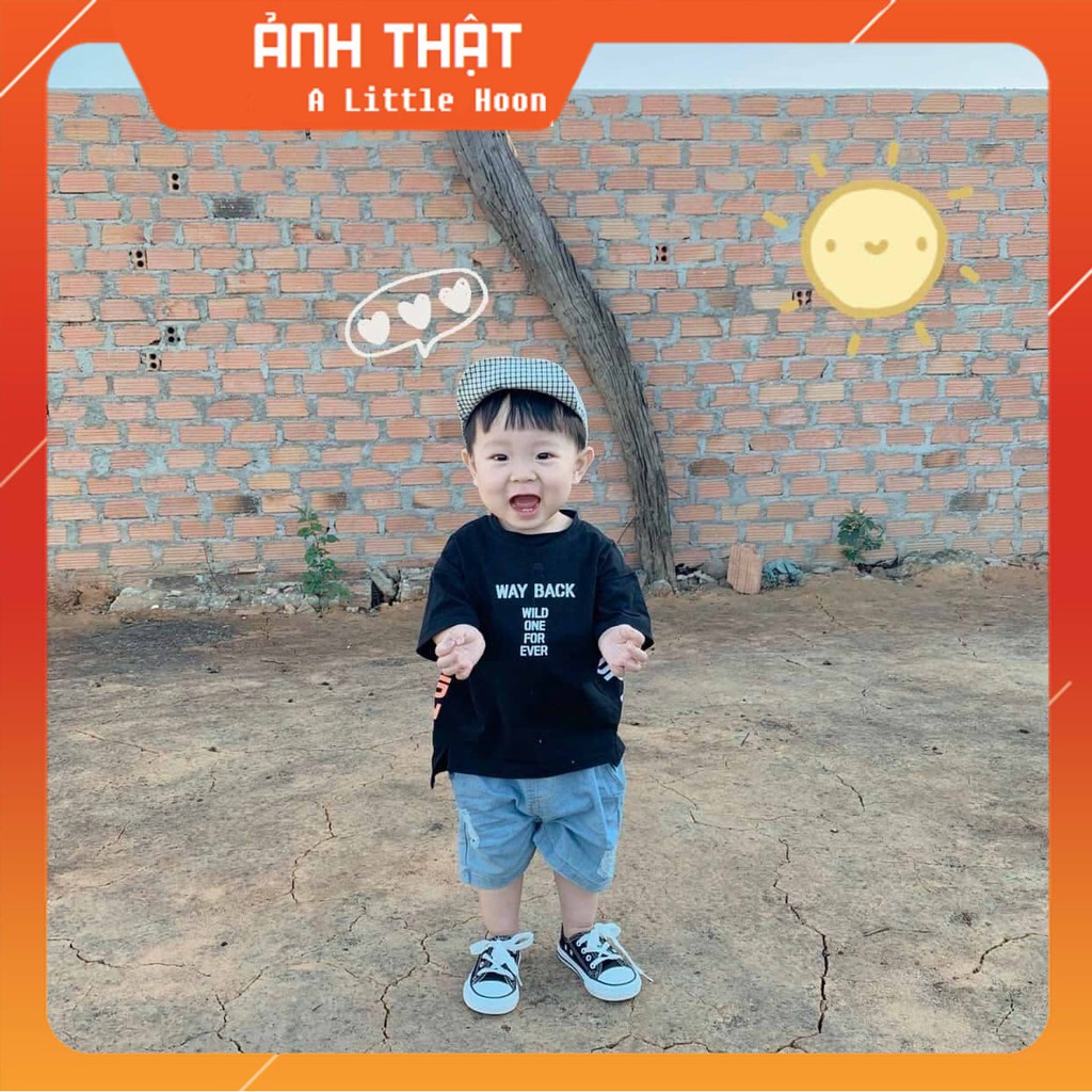Bộ thun chữ , quần jean siêu chất cho bé trai , bé gái