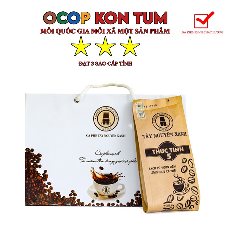 Cà phê rang xay nguyên chất pha phin sạch thức tỉnh 5 500gr tây nguyên xanh ocop kon tum