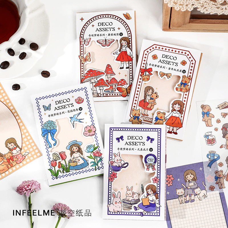 Giấy Note + Sticker Vintage  Set 21 Tờ Giấy Nhớ Ghi Chú Hình Dán Trang Trí Sổ Phòng Bàn Học Phụ Kiện Bullet Journal