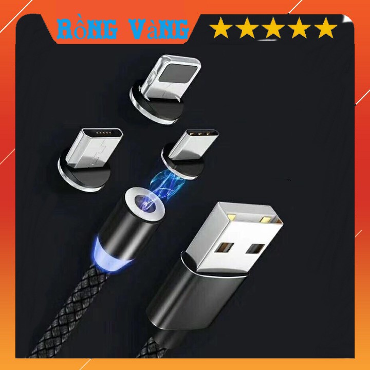 Dây sạc nam châm 3 đầu cổng type C/ micro USB/ lightning