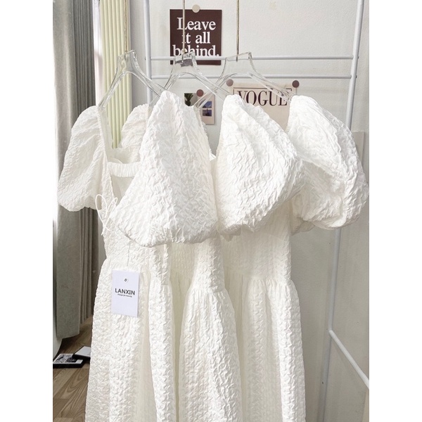 Đầm gấm xốp tay bồng tiểu thư - hở lưng mix chun