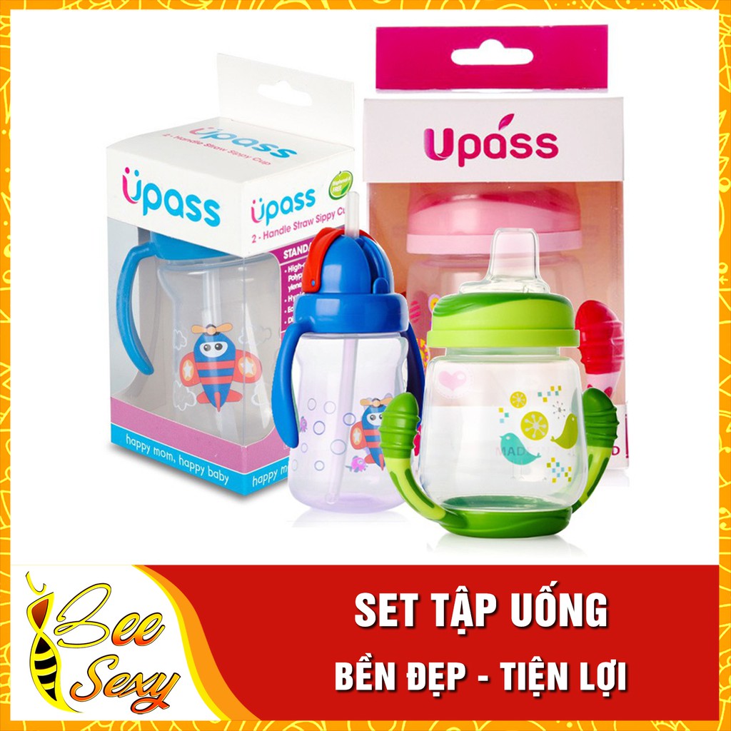 Set Tập Uống: 1 Cốc Tập Uống Upass Tay Ngược 180ml; 1 Cốc Tập Uống Upass 150ml Cho Bé