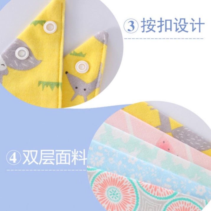 Combo 5 Khăn yếm cotton tam giác organic, khăn quàng cổ cúc bấm in hình đáng yêu cho bé - K4