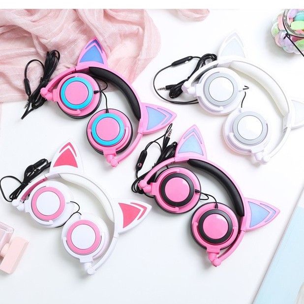 Tai nghe bluetooth chụp tai màu Hồng Xanh Tím Đen Xinh Xắn - Có Đèn Led Siêu Cute