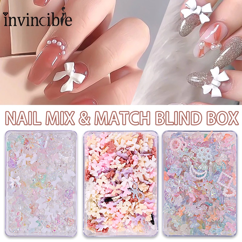 Miếng Dán Trang Trí Móng Tay 3D Hình Gấu / Bướm / Ngọc Trai / Đá Giả Kim Cương Nhiều Màu DIY