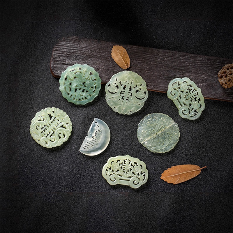 Ngọc bội đá họa tiết tròn 50mm nguyên liệu làm trâm làm trang sức cổ trang việt phục