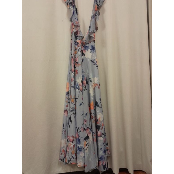 Đầm maxi hoa nhí viền bèo tà đắp chéo VNXK cổ khoét sâu hở ngực vs lưng sexy đầm đi biển xuất khẩu dư xịn