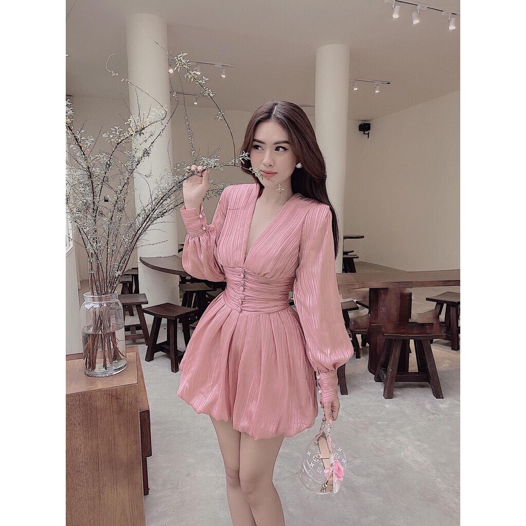 Đầm váy đi biển, đầm xòe cổ V tay dài dạo phố xinh xắn AZS007230