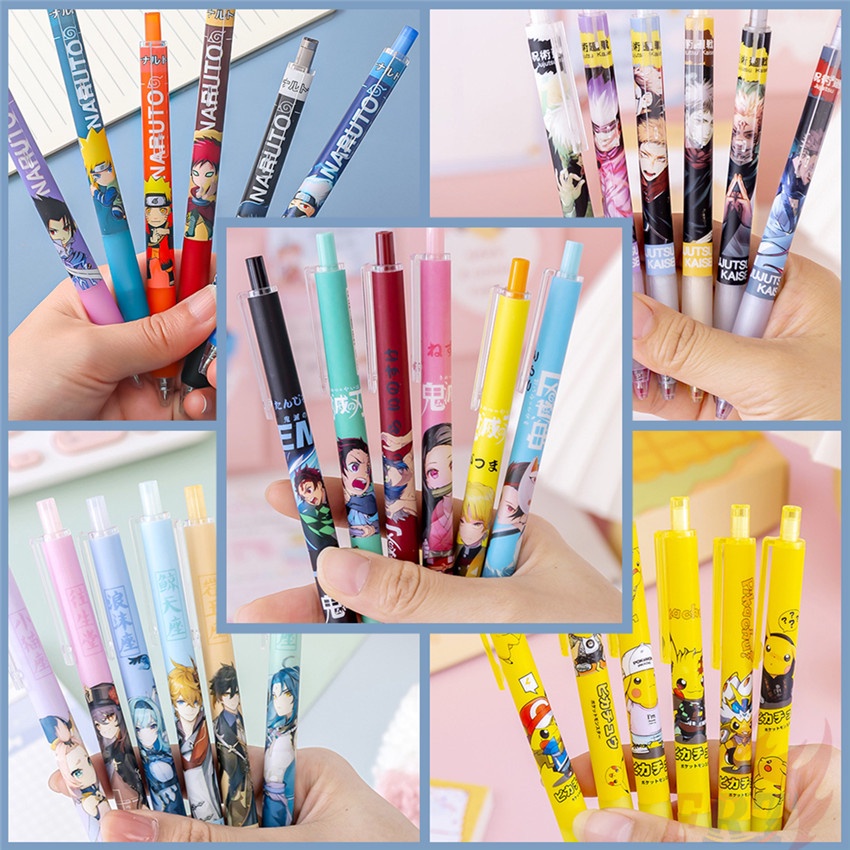 Set 6 Món Đồ Thời Trang ❀ Bút Viết Hình Demon Slayer / NARUTO / Jujutsu Kaisen / Genshin Impact ❀ Bút Mực Gel Trung Tính Dùng Trong Trường Học/Văn Phòng