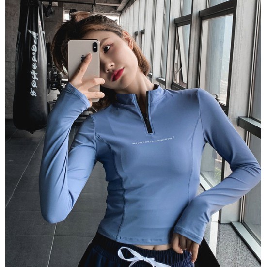 ☁✆Áo Tập Gym Nữ Tay Dài Có Khoá Kéo Form Đẹp Sang Chảnh Nâng Ngực Tôn Vai Cho Yoga A24