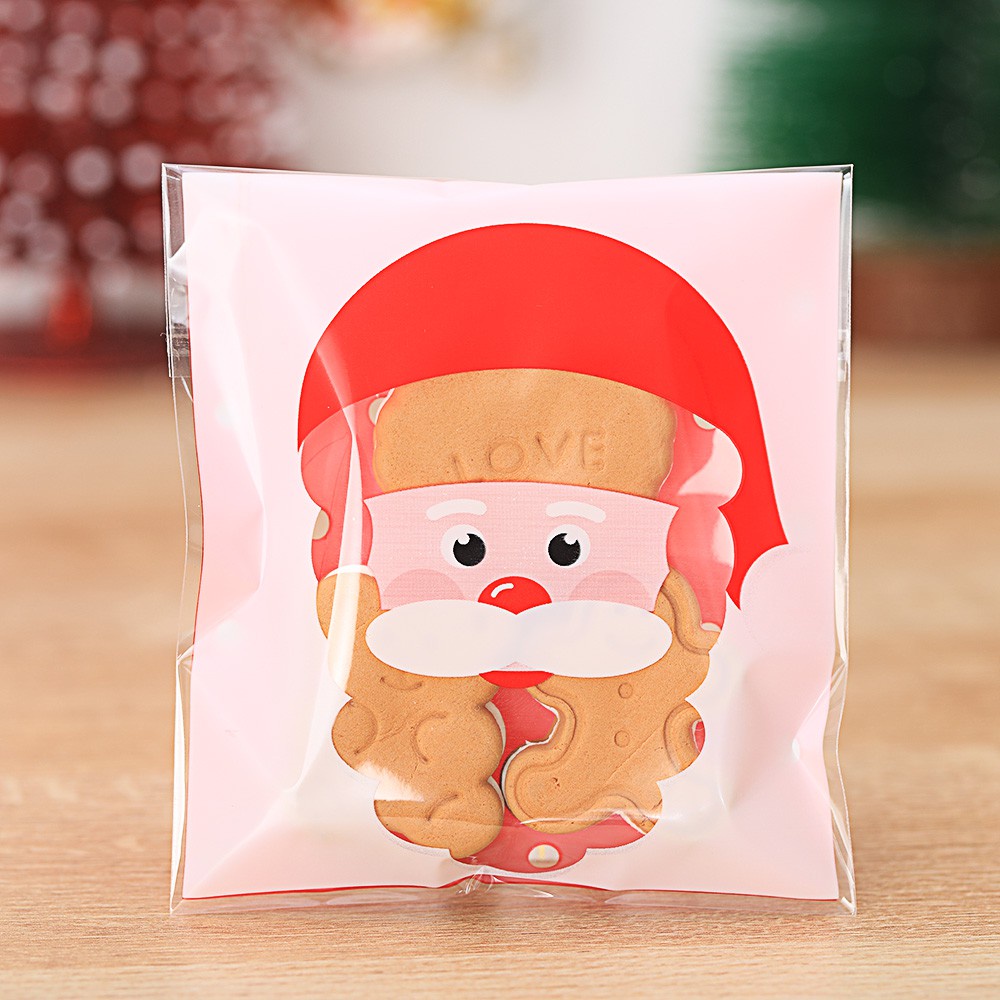 Daphne Set 100 Túi Nhựa Đựng Bánh Kẹo In Hình Ông Già Noel Dễ Thương