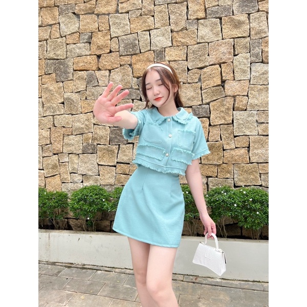 SET CROP BỐ DẠ XANH TƯA LAI + CHÂN VÁY