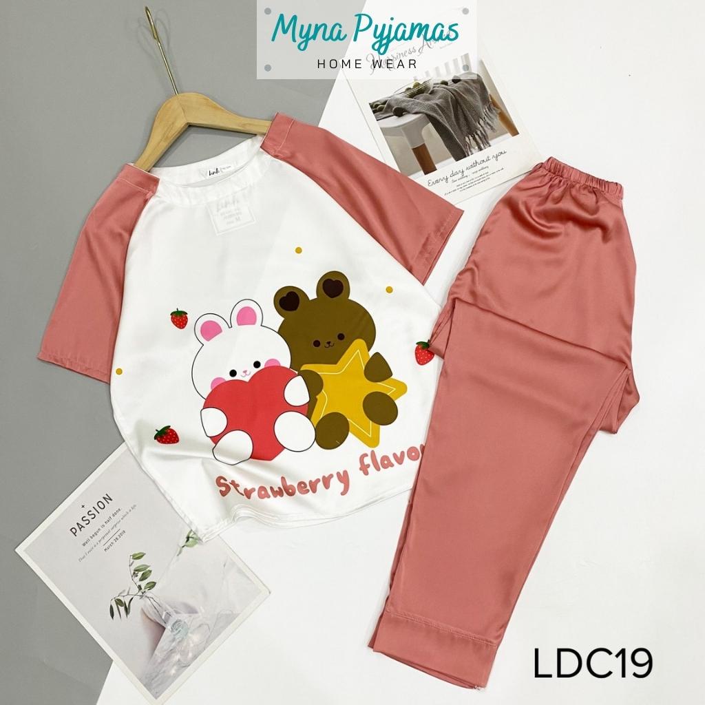 Bộ đồ ngủ tay ngắn quần dài in 3D chất lụa cao cấp MYNA PYJAMAS