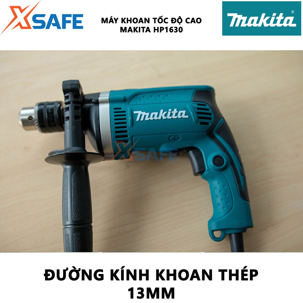 Máy khoan búa điện cầm tay MAKITA HP1630 710W, tốc độ không tải 3200v/p, khoan tường(16mm), gỗ(30mm), thép(13mm) - xsafe