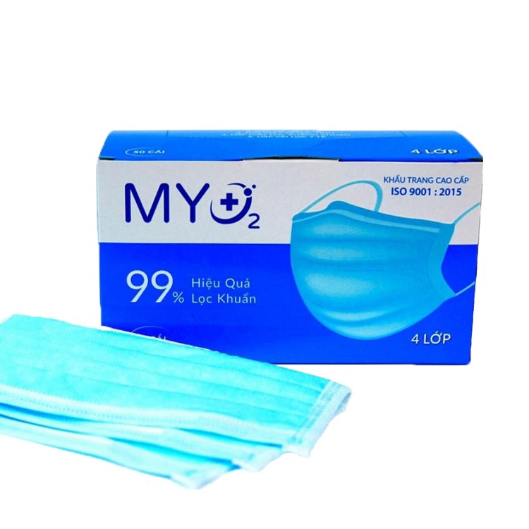 Hộp 50 Khẩu Trang Y Tế 4 Lớp MyO2 Kháng Khuẩn Than Hoạt Tính Màu Xanh