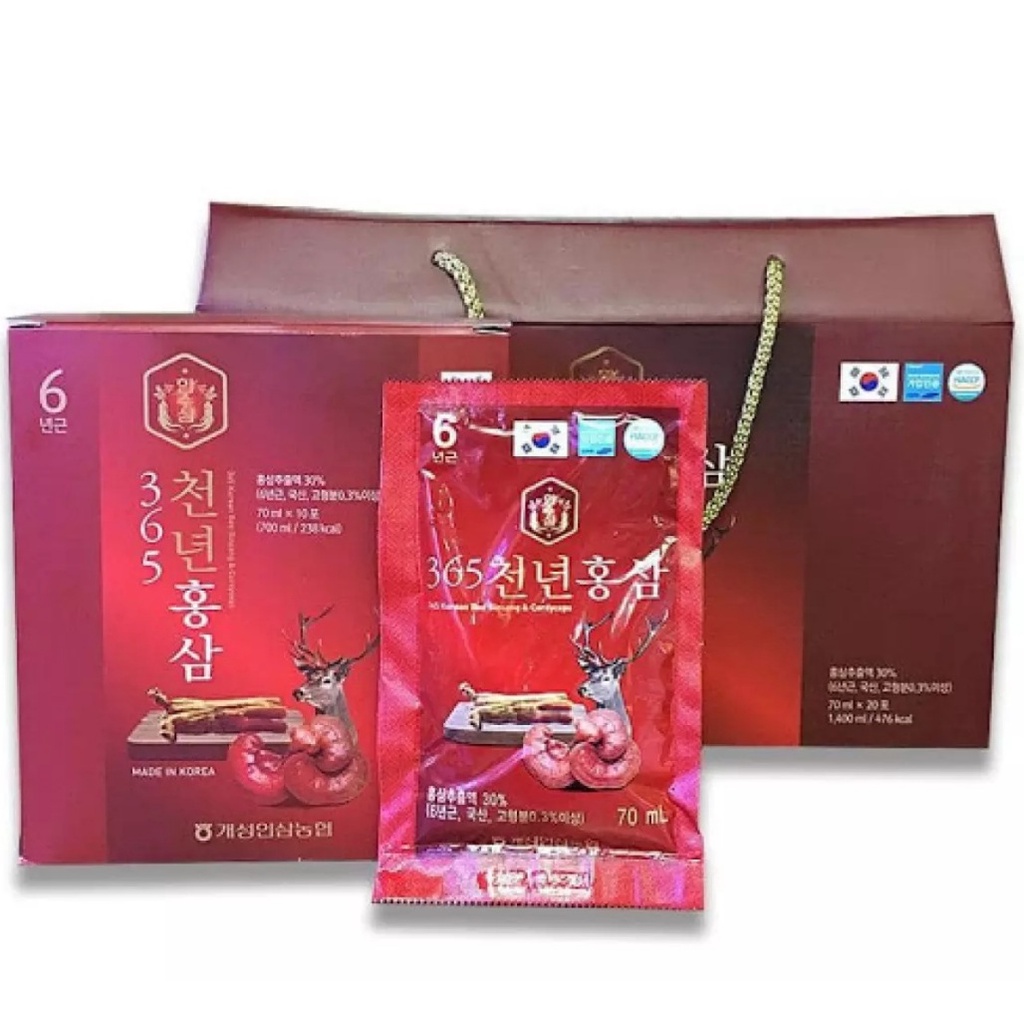 NƯỚC HỒNG SÂM NHUNG HƯƠU LINH CHI 365 70ML X 20 GÓI