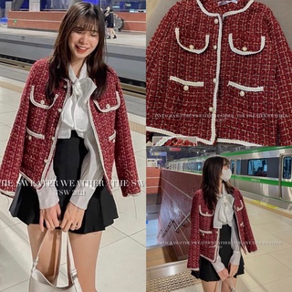 Áo khoác dạ tweed đỏ Sam sang chảnh Áo khoác dạ Hàn Quốc