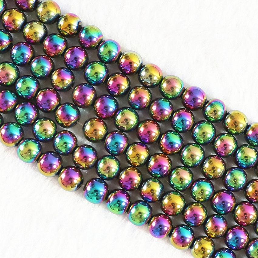 Chuỗi Hạt Đá Hematite Tự Nhiên Màu Đen / Vàng / Bạc 4 6 8 10 MM 16 "