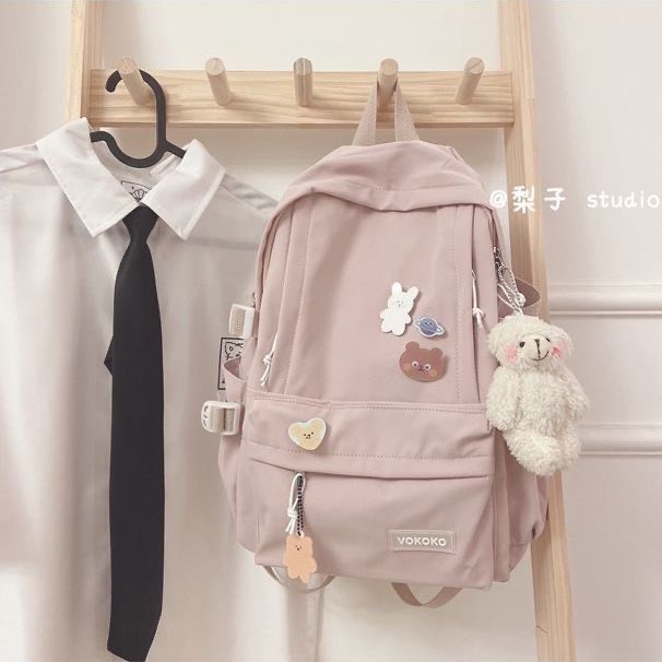 Balo Ulzzang nam, nữ màu hồng xanh pastel basic chống nước đi học đi chơi phong cách Hàn Quốc tặng kèm móc khoá hình thú