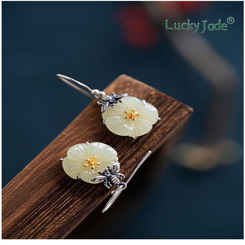 Bông Tai Mạ Bạc 925 Hình Ong Và Hoa Trà Thời Trang Cho Nữ