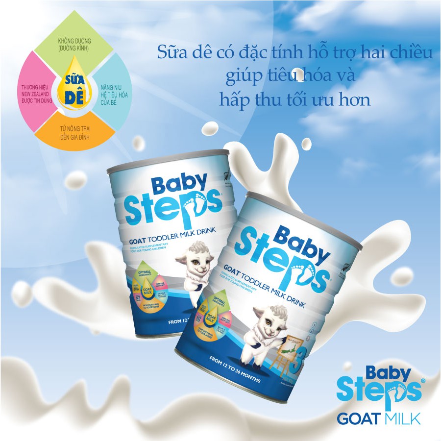 Sữa Dê Công thức Baby Steps Số 3 Goat Toddler Milk Drink 900gr