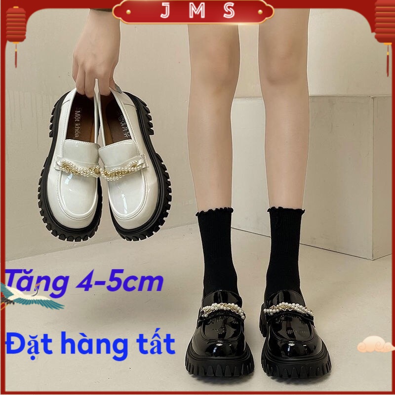 【JMS】Giày da bóng đế dày đính ngọc trai giả phong cách Anh quốc thời trang 2022 dành cho nữ giày lolita giày búp bê giày nữ