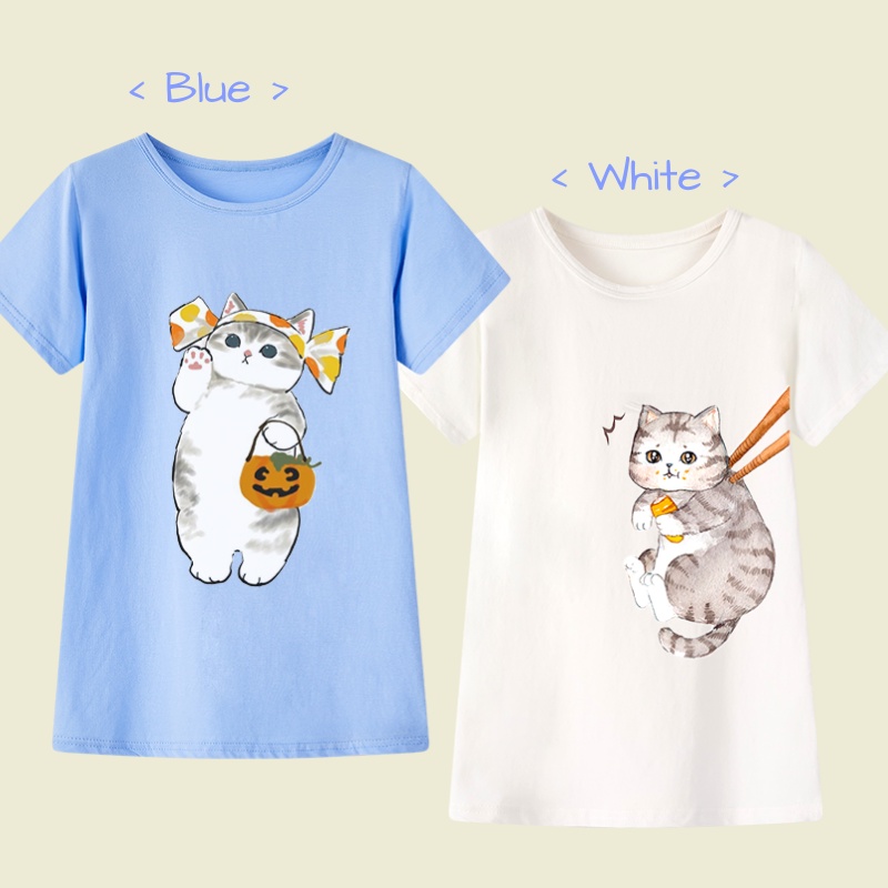 Đầm Thun Dáng Dài 100% Cotton Mềm Mại In Hình Mèo Hoạt Hình Thời Trang 2021 Dành Cho Bé Gái (2-8 Tuổi)