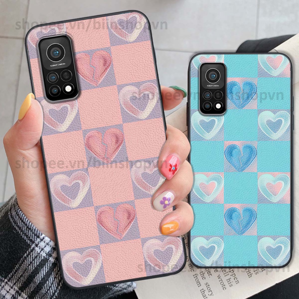 Ốp Xiaomi Mi 10T Pro caro trái tim nhiều màu sắc, đầy cá tính, khẳng định phong cách