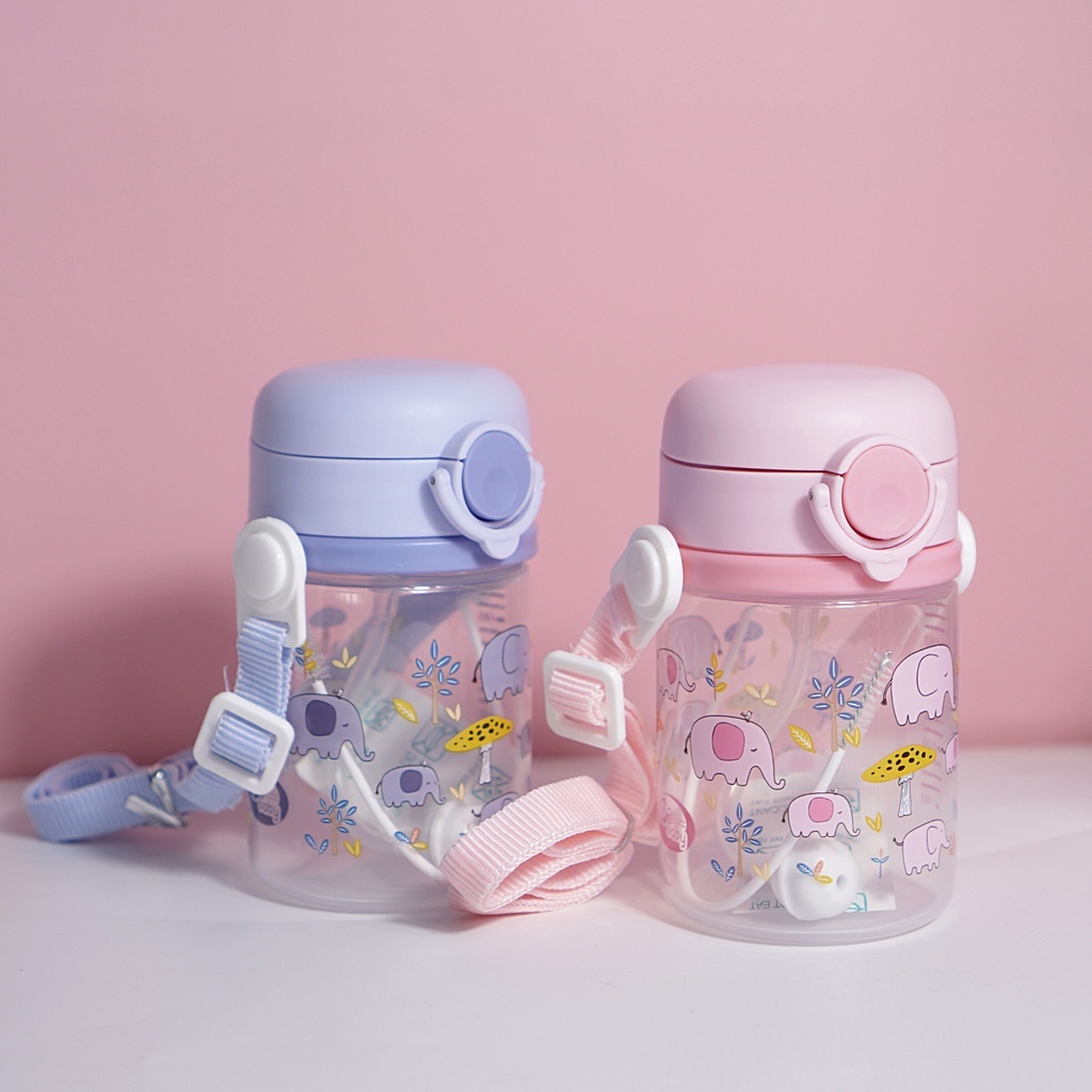 Bình nước cho bé đi học có dây đeo, tay cầm. ống hút 220-330ml cao cấp Gb baby