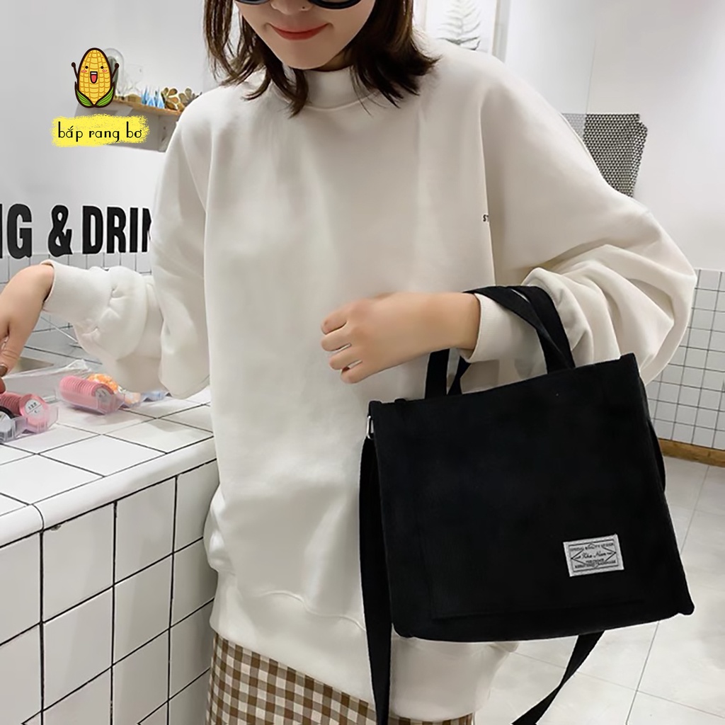 Túi đeo chéo Tote Vải Nhung mini size nhỏ nam nữ unisex phối đồ Đi Học Đi Chơi Đựng sách a5