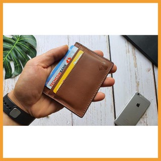 Ví đựng thẻ card holder da bò thật - nâu ch103
