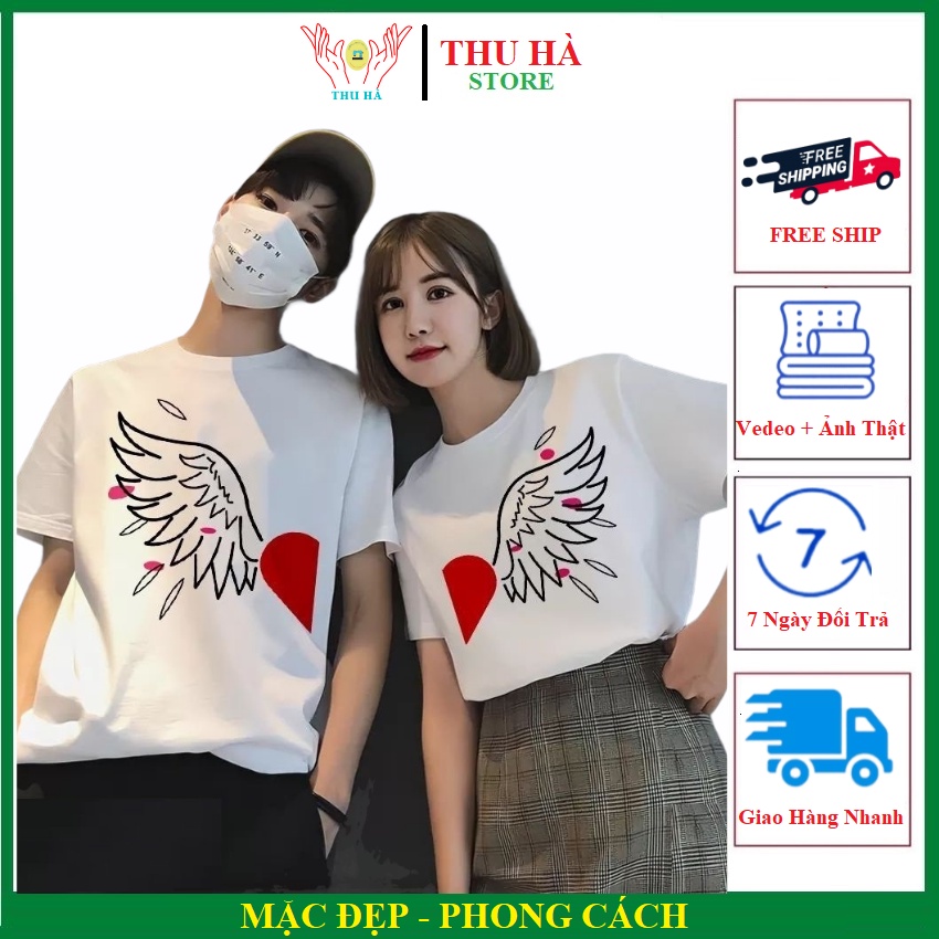COMBO 2 ÁO- Áo Đôi Áo Cặp TT07.THU HÀ STORE .{HÀNG ĐẸP} Áo in cánh chim ghép tim đỏ chất mát vải mịn hình in sắc nét.