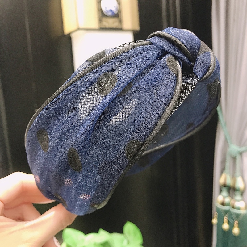 Băng Đô Vải Ren Lưới Họa Tiết Chấm Bi Thắt Nút Bản Rộng Thời Trang Cho Nữ