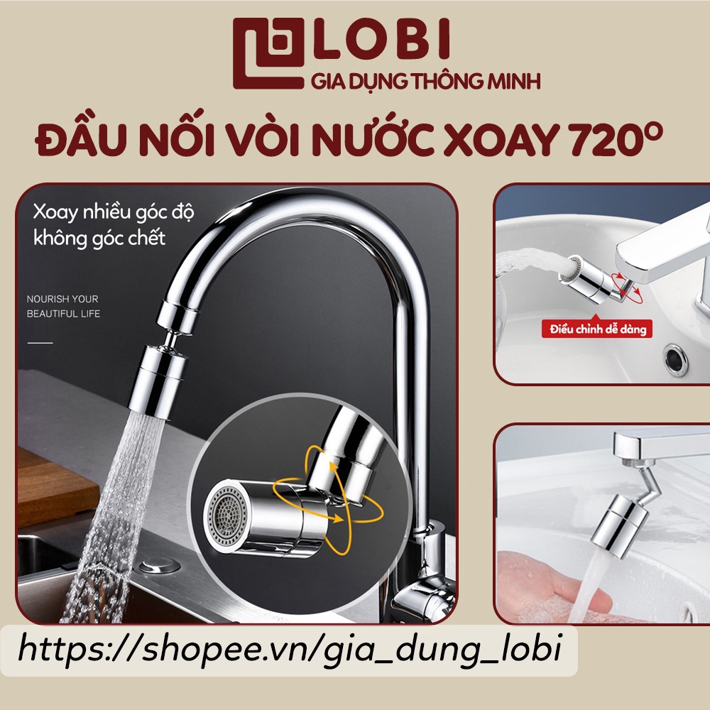 Đầu nối vòi nước phi 24/22mm Đầu vòi rửa bát xoay 720 độ thông minh gắn chậu lavabo bồn rửa mặt bồn rửa bát