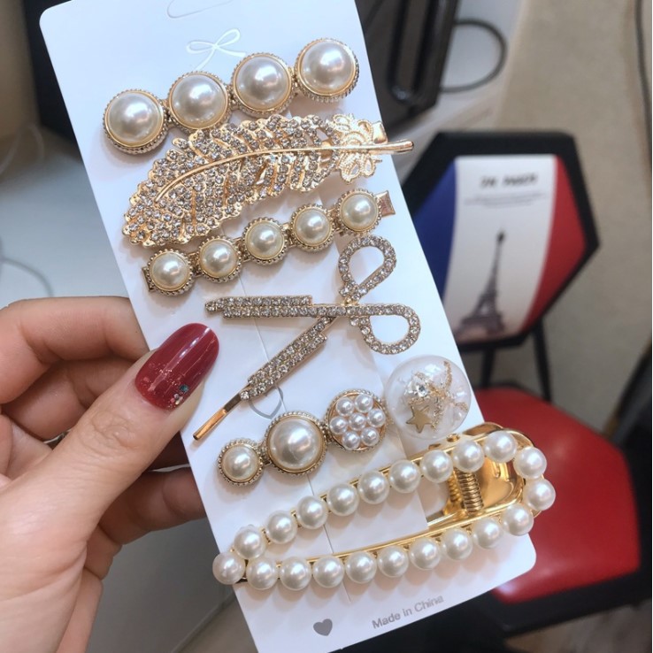Set 6 kẹp tóc ngọc trai thiết kế thời trang