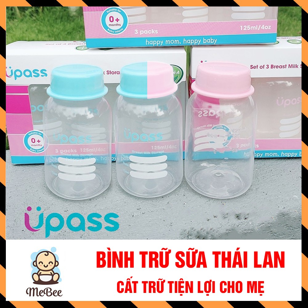 Bộ 3 Bình trữ sữa Upass (125ml/ bình) CÓ HỘP - cất trữ sữa tiện lợi cho mẹ và bé