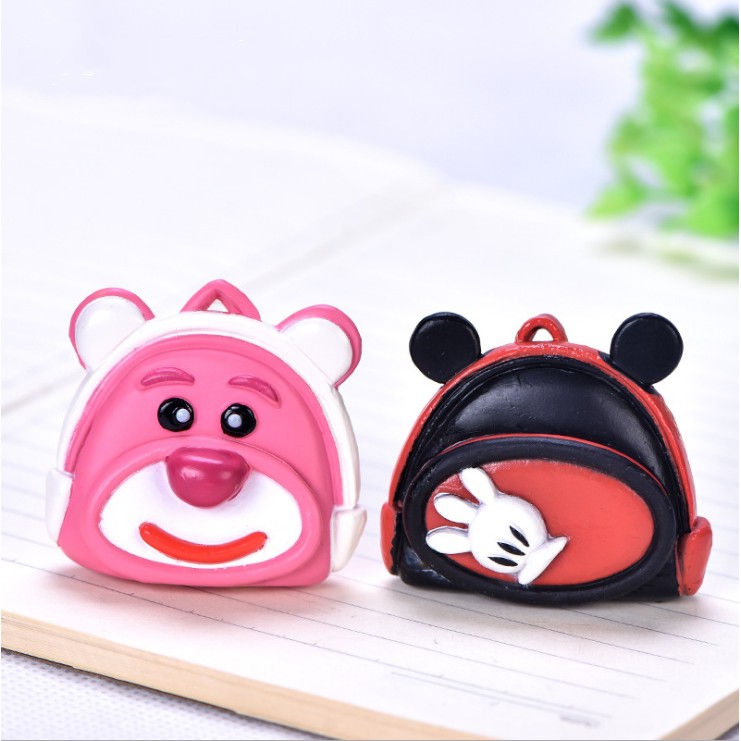 Mô hình balo đi học của em bé với hình nhân vật cartoon ngộ nghĩnh dùng trang trí tiểu cảnh, móc chìa khóa, DIY