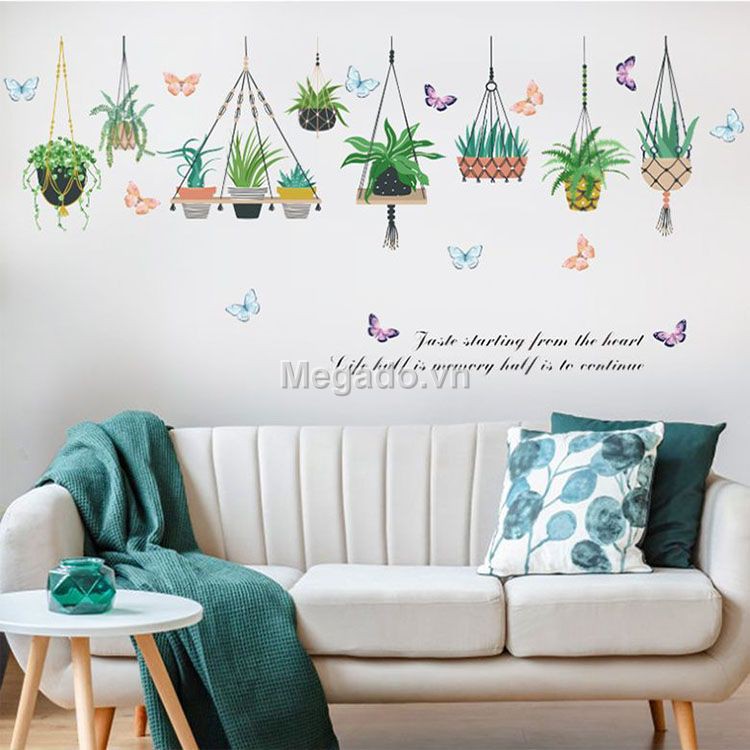 Decal giỏ cây xanh trang trí A123