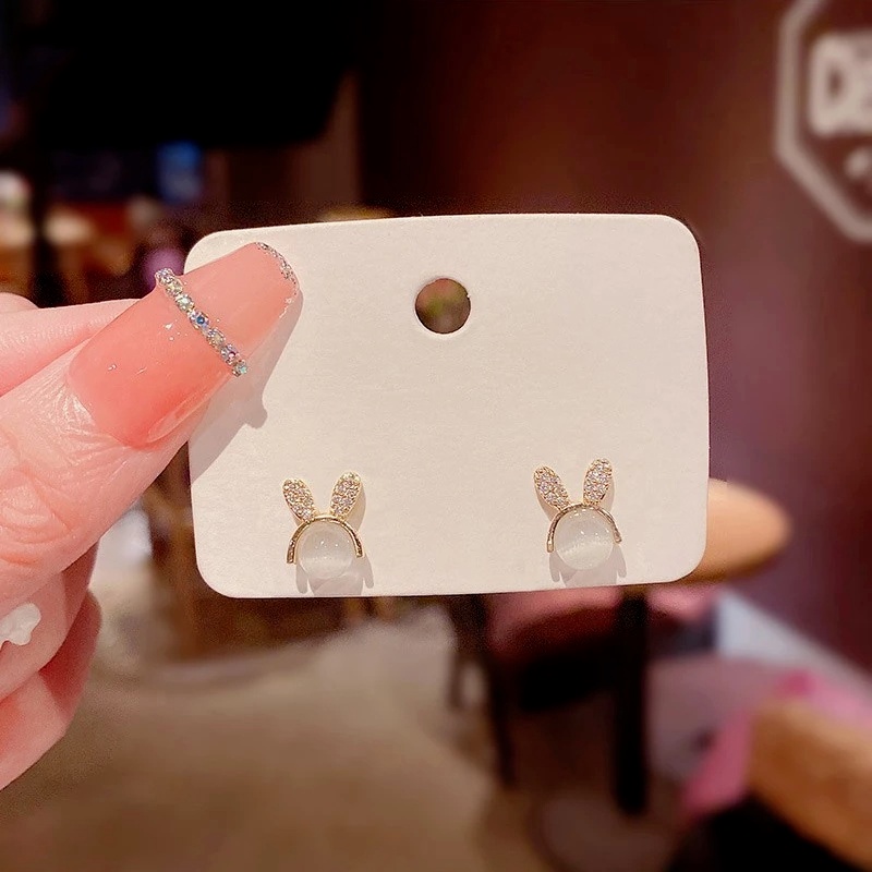 Bông Tai Hình Thỏ Đính Đá Zircon Dễ Thương Thời Trang Hàn Quốc Cho Nữ