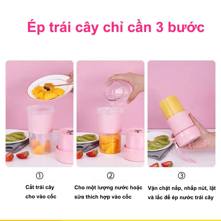 Máy Xay Sinh Tố Cầm Tay Mini- Cốc Nhỏ Gọn Đa Năng Hãng JUICER 4 lưỡi- Sạc USB Dễ Dàng Đem Theo