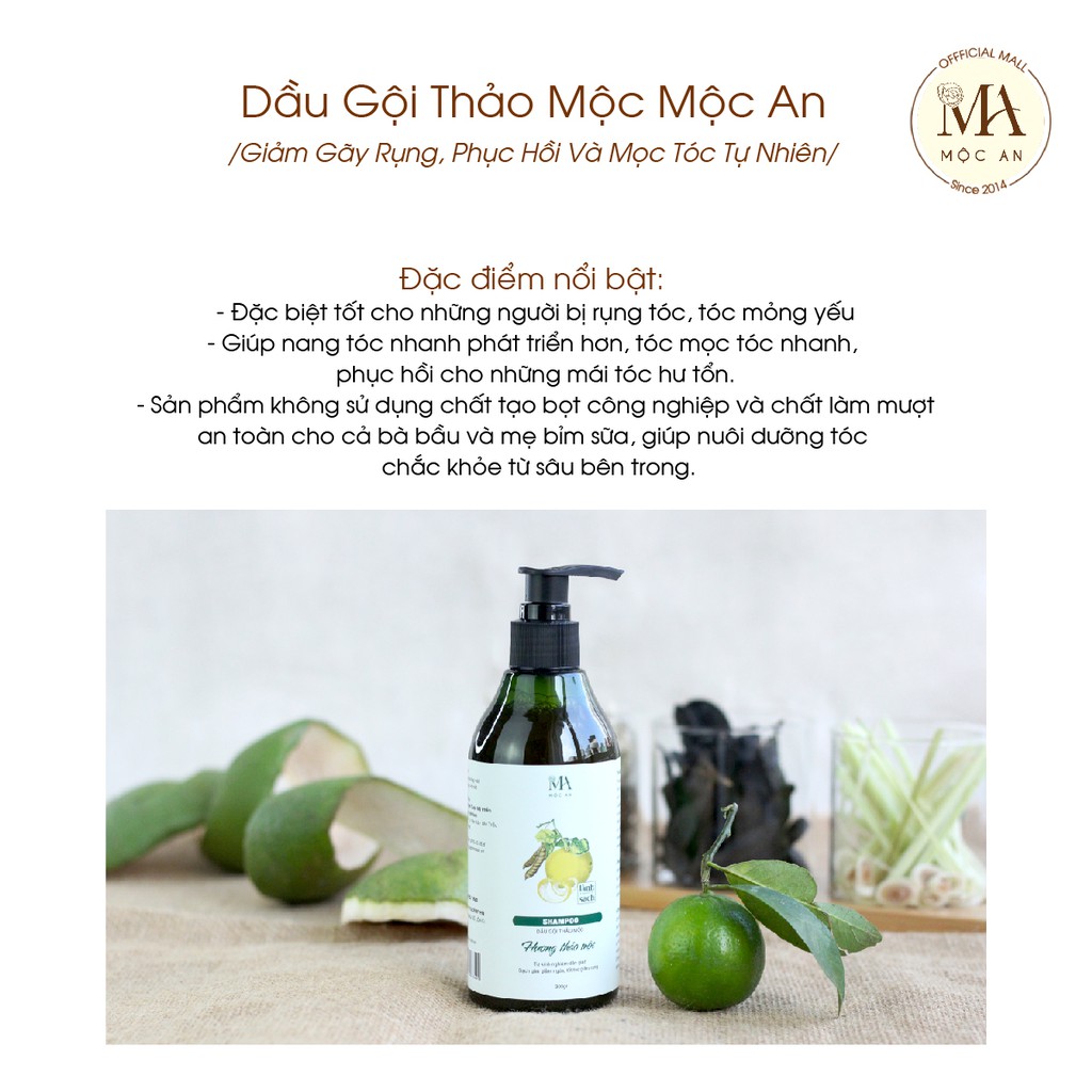 Dầu Gội Thảo Mộc Mộc An Giảm Gãy Rụng, Phục Hồi Và Mọc Tóc Tự Nhiên 300g