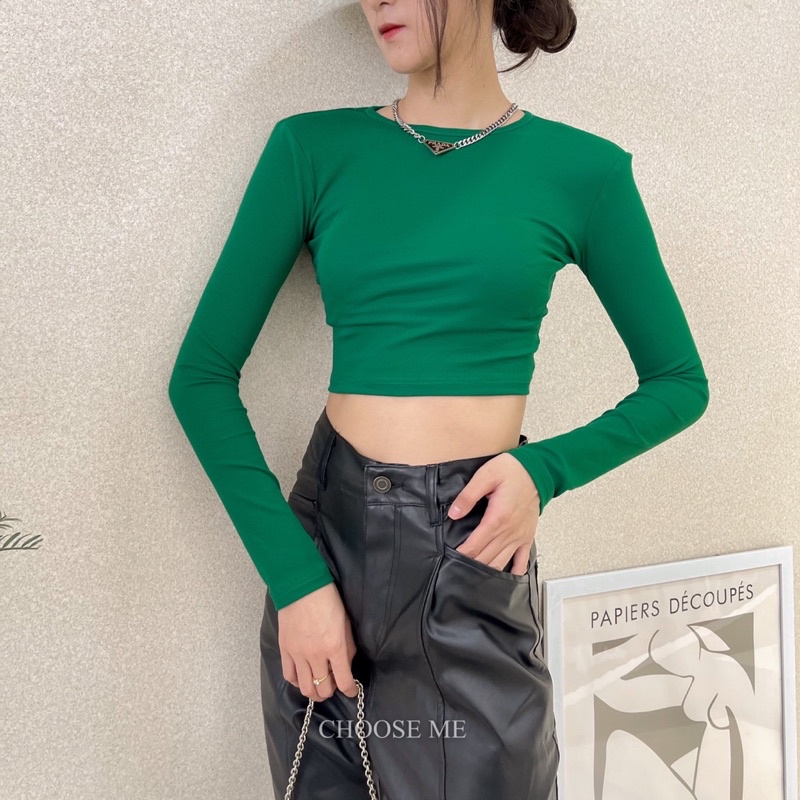 Áo Croptop Đệm Vai Nhiều Màu, Áo Thun Croptop Dài Tay Sành Điệu - Choose Me KLP | BigBuy360 - bigbuy360.vn