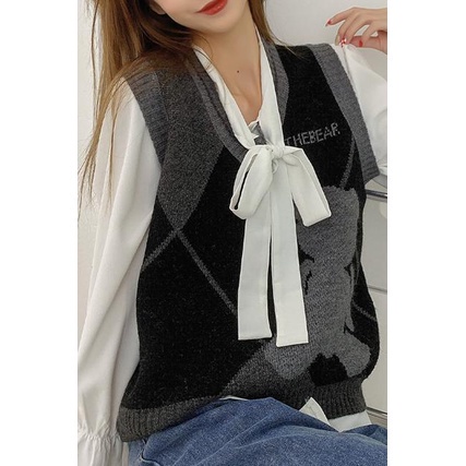 SUXI Áo sweater không tay cổ chữ v thiết kế mới thời trang theo phong cách hàn quốc cho nữ