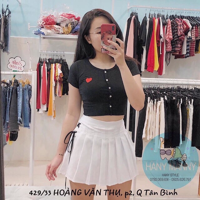 (Xả kho giá gốc) Áo croptop gài nút thêu hình trái tim (hình thật chụp áo)