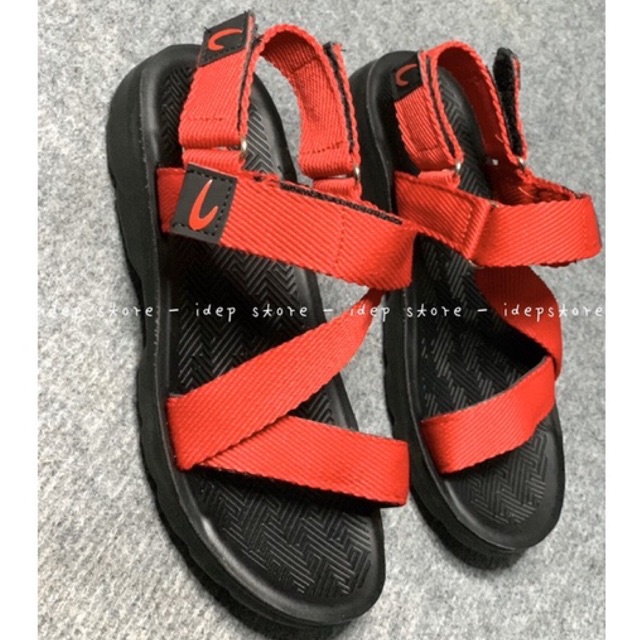 Giày sandal unisex quai Đỏ chữ Z GL034 - Xăng đan dây dù nam nữ đế đúc PU siêu bền SH9 IDEP