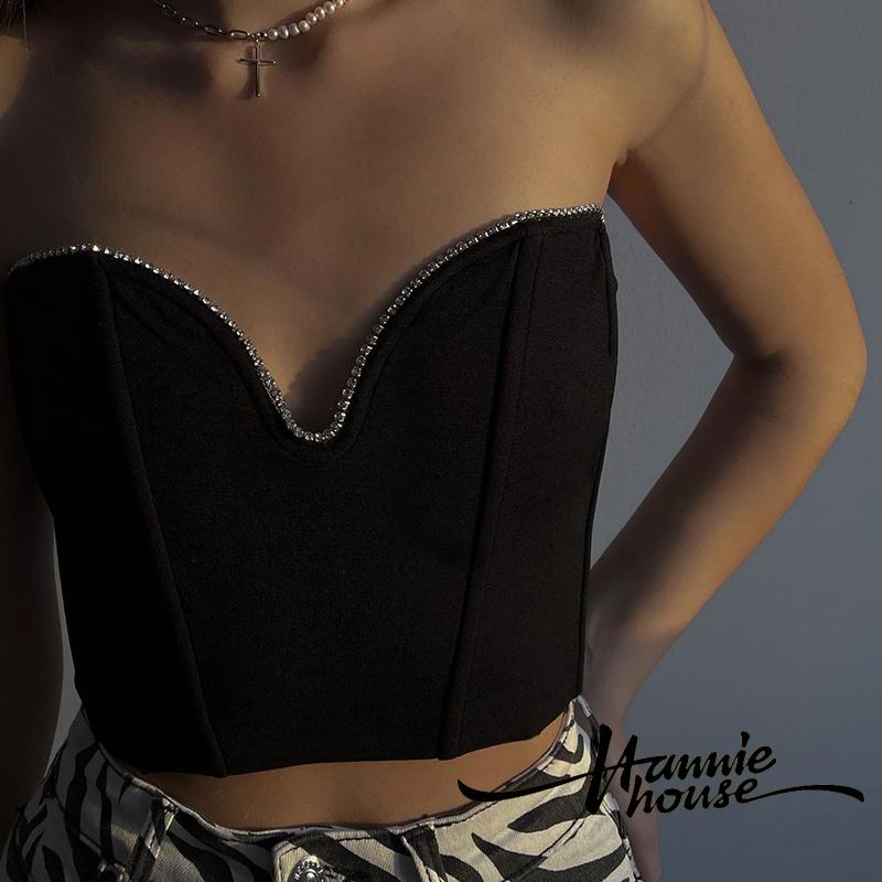 Áo Tank Top Cổ Chữ V Khoét Sâu Đính Đá Lấp Lánh Quyến Rũ