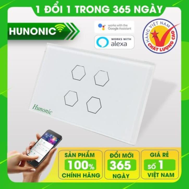 Công Tắc Thông Minh Cảm Ứng Wifi Âm Tường Hunonic Điều Khiển Mọi Thiết Bị Từ Xa Qua Điện Thoại, 2 Màu.